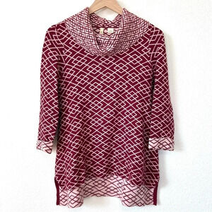 Anthropologie Moth Alpaca Cowl Turtleneck Sweater Maroon Geometric Print